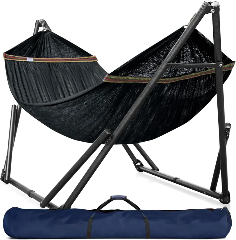 Double Steel Hammock with Foldable Stand - 600 lbs Capacity for Outdoor Relaxation