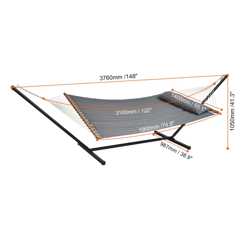 Double Fabric Hammock with 12ft Steel Stand - 480 lbs Capacity for Indoor & Outdoor Relaxation - Image 7