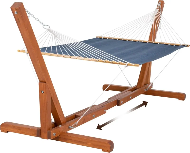 Double Wood & Textilene Hammock with Steel Stand - 475 lbs Capacity for Backyard & Patio - Image 10