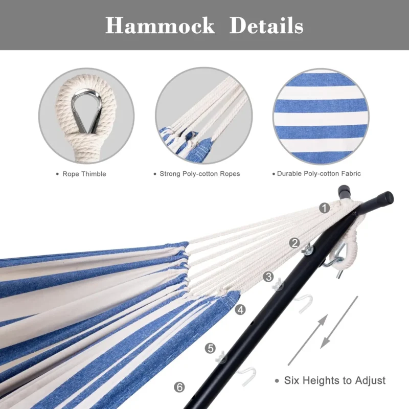 Double Convertible Hammock with Steel Stand - 475 lbs Capacity for Backyard & Camping - Image 5
