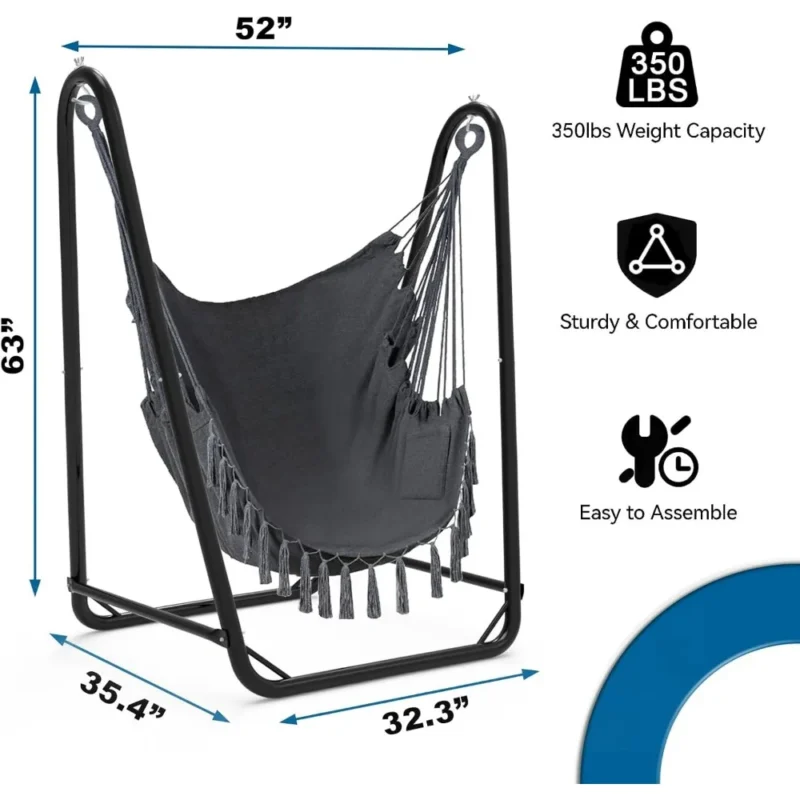 U-Shaped Hammock Chair with Metal Stand - 350 lbs Capacity for Indoor & Outdoor Relaxation - Image 6