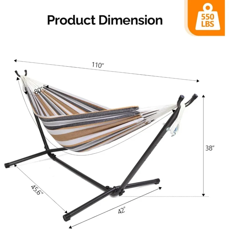 Double Fabric Hammock with Steel Stand - 550 lbs Capacity for Outdoor Relaxation - Image 2
