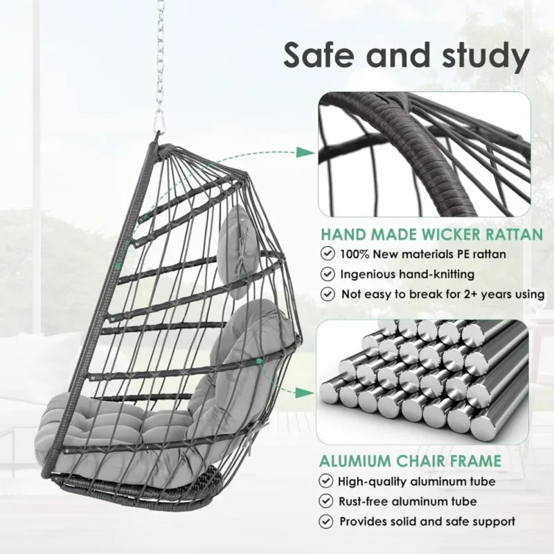 Foldable Egg Chair Hammock with Hanging Chain - 300 lbs Capacity for Indoor & Outdoor Use - Image 4