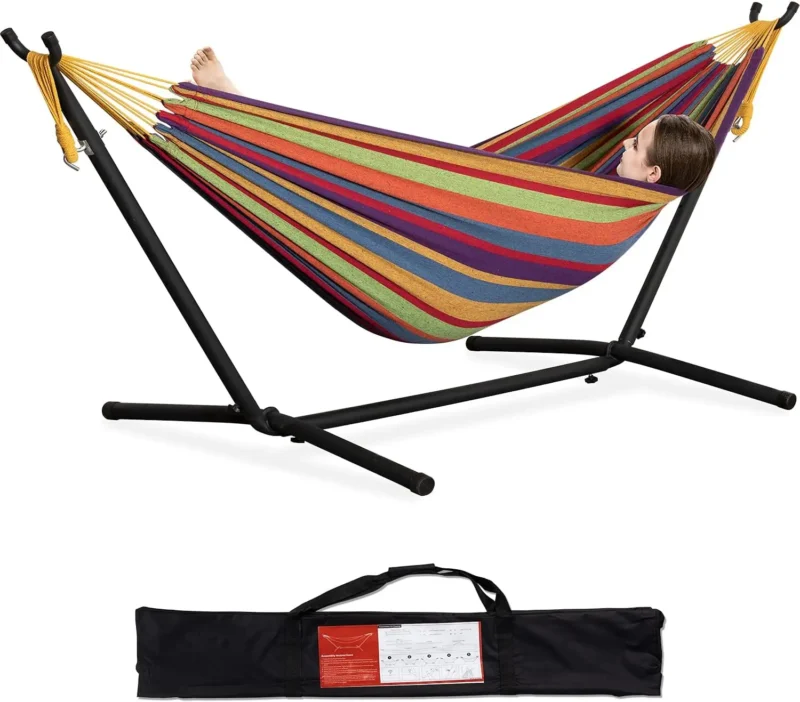 Double Fabric Hammock with Steel Stand - 450 lbs Capacity for Backyard & Patio - Image 22