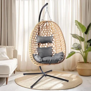 Hanging Egg Chair with All-Weather Wicker - 350 lbs Capacity for Patio & Bedroom