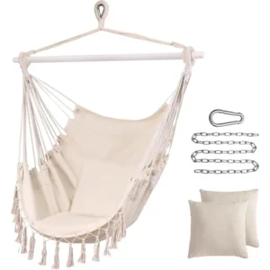 Large Rope Hammock Chair Swing with Cushions - 500 lbs Capacity for Indoor & Outdoor