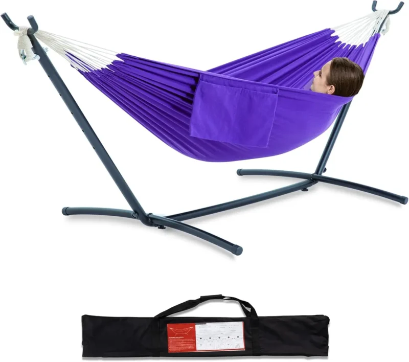 Double Fabric Hammock with Steel Stand - 450 lbs Capacity for Backyard & Patio - Image 14