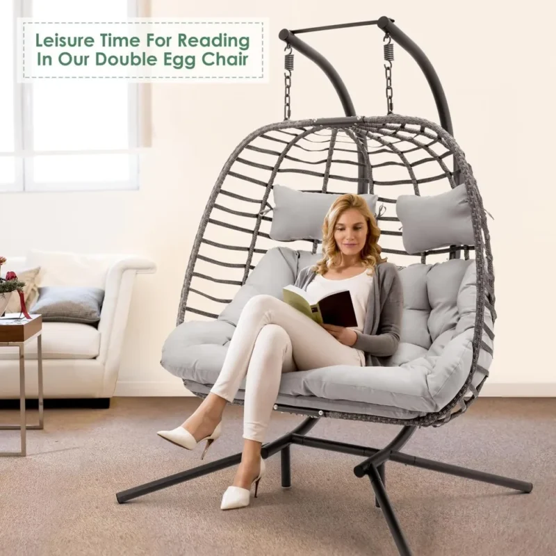 Double Porch Swing Loveseat with Metal Frame - 500 lbs Capacity for Backyard Relaxation - Image 3