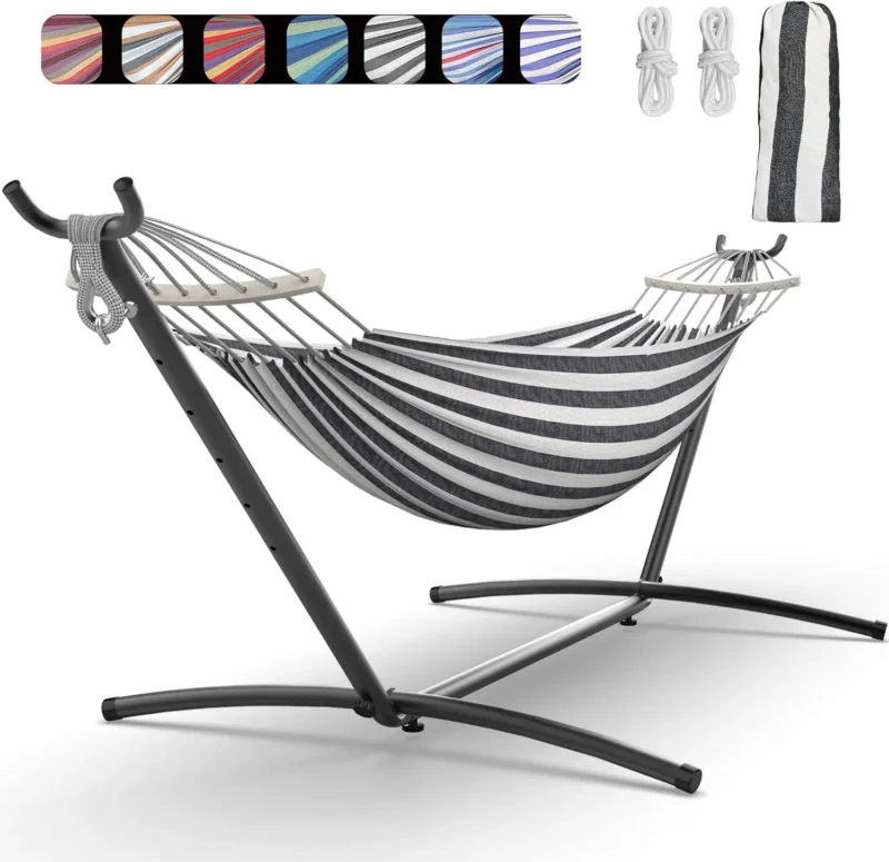 Double Fabric Hammock with Steel Stand - 600 lbs Capacity for Indoor & Outdoor - Image 7