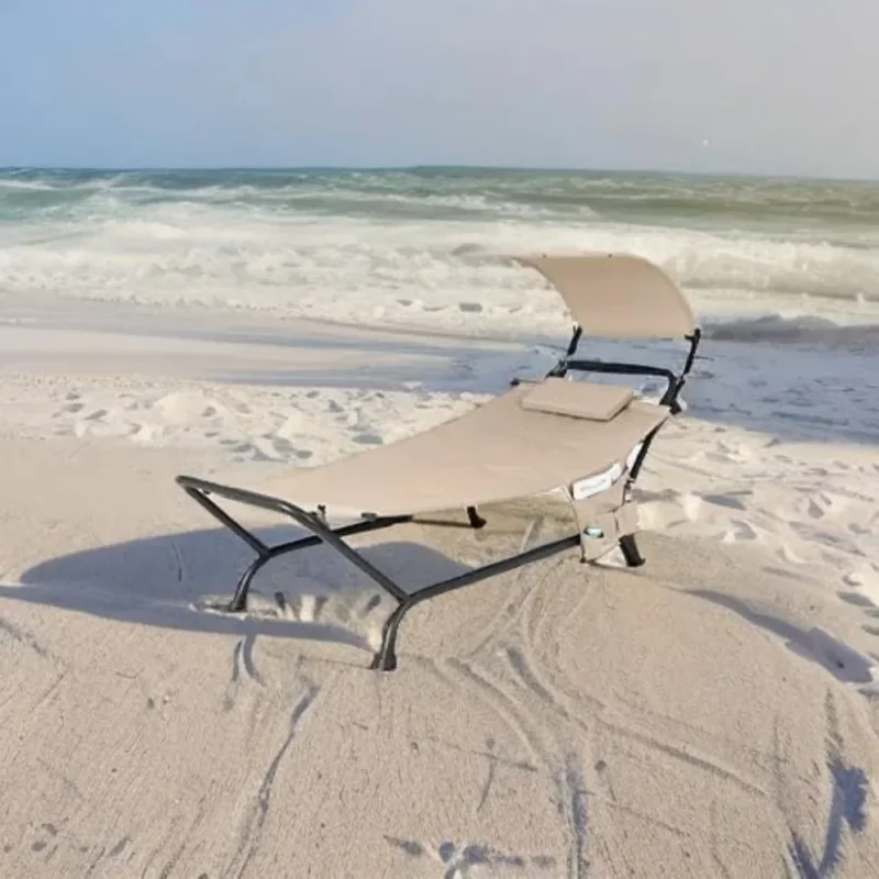 Deluxe Hanging Chaise Lounge Chair with Canopy and Stand - 265 lbs Capacity for Patio & Yard - Image 6
