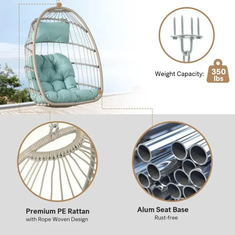 Hanging Egg Chair with Cushions - 250 lbs Capacity for Indoor & Outdoor Relaxation - Image 4