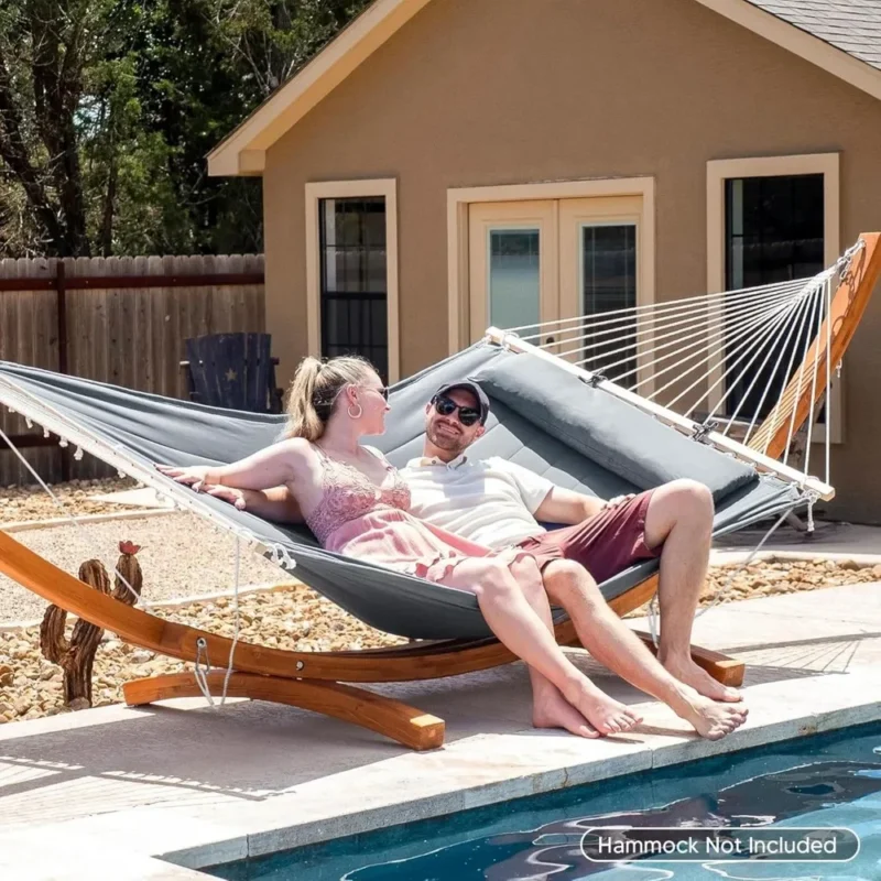 14 ft Larch Wood Arc Hammock Stand with Chains - 475 lbs Capacity for Outdoor Relaxation - Image 2