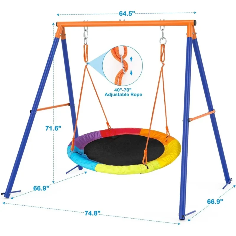 Round Saucer Swing with Heavy-Duty Metal Stand - 440 lbs Capacity for Kids Outdoor Fun - Image 5
