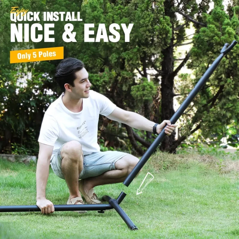 Heavy-Duty Steel Hammock Stand with Adjustable Hooks - 550 lbs Capacity for Backyard & Patio - Image 4