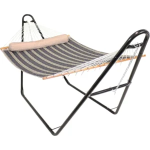 Double Quilted Polyester Hammock with Steel Stand - 450 lbs Capacity for Patio & Backyard