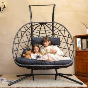 Double Egg Swing Chair with Stand - 450 lbs Capacity for Indoor & Outdoor Relaxation