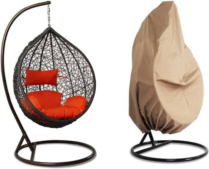 Hanging Egg Chair with Brown Cushion and Stand - 350 lbs Capacity for Patio & Garden - Image 11