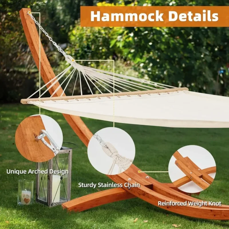 14 FT Double Wooden Hammock with Stand - 450 lbs Capacity for Patio & Garden - Image 3