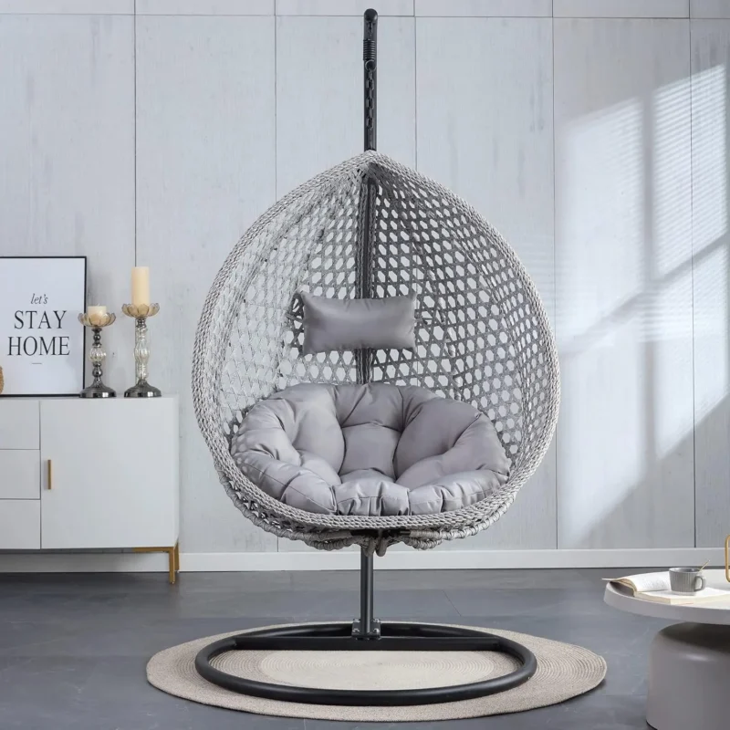 Outdoor Rattan Hanging Egg Chair with Metal Stand - 65 lbs Capacity for Garden & Patio - Image 8