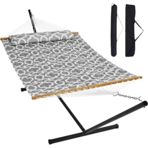 Double Quilted Hammock with Steel Stand - 480 lbs Capacity for Backyard & Patio
