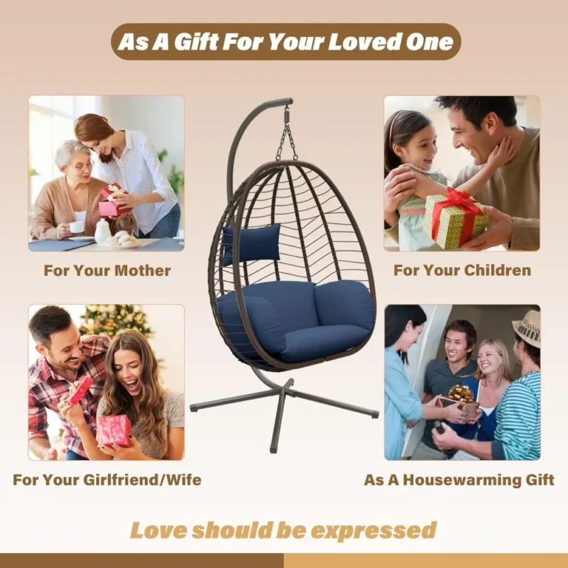 Hanging Egg Chair with Cushions and Stand - 350 lbs Capacity for Indoor & Outdoor - Image 6