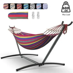 Double Fabric Hammock with Adjustable Stand - 600 lbs Capacity for Indoor & Outdoor Relaxation