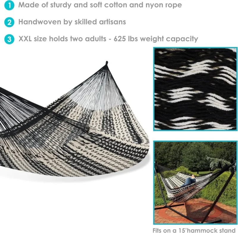XXL Handwoven Thick Cord Mayan Double Hammock - 625 lbs Capacity for Outdoor Relaxation - Image 2