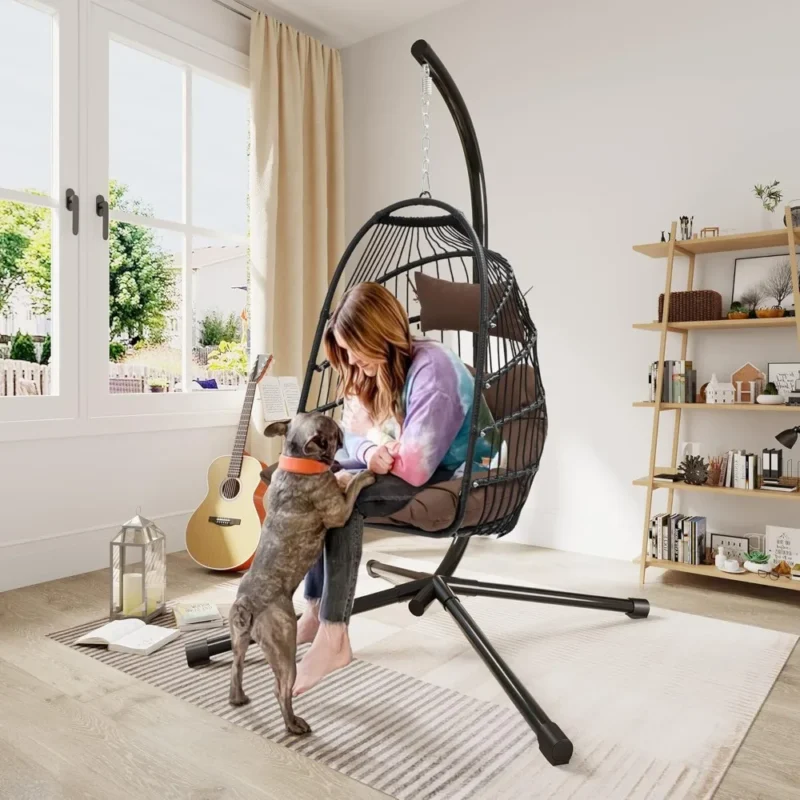 Wicker Egg Chair with Stand & Cushions - 330 lbs Capacity for Indoor & Outdoor Relaxation - Image 6