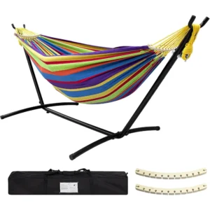 Double Fabric Hammock with Steel Stand - 450 lbs Capacity for Backyard & Patio