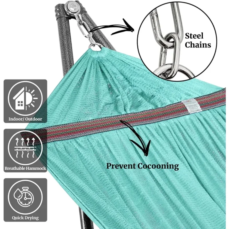 Double Fabric Hammock with Folding Steel Stand - 600 lbs Capacity for Indoor & Outdoor Relaxation - Image 2