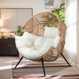 Oversized PE Rattan Egg Chair with Cotton Cushion - 300 lbs Capacity for Indoor & Outdoor