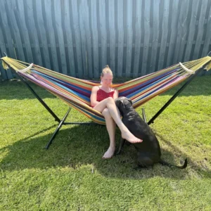 Double Fabric Hammock with Steel Stand - 450 lbs Capacity for Backyard & Patio