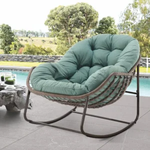 Oversized Egg Papasan Rocking Chair with Cushion - 350 lbs Capacity for Indoor & Outdoor