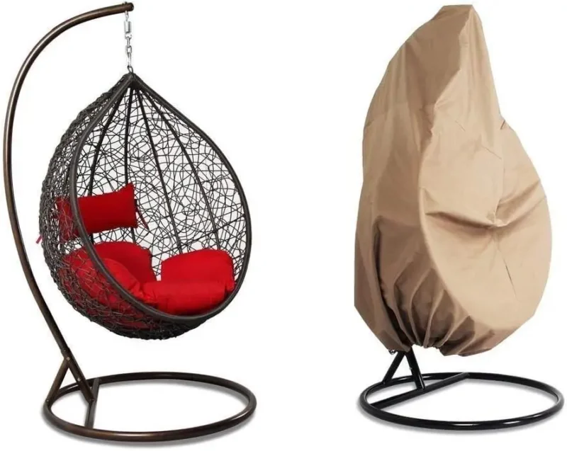 Hanging Egg Chair with Brown Cushion and Stand - 350 lbs Capacity for Patio & Garden - Image 12
