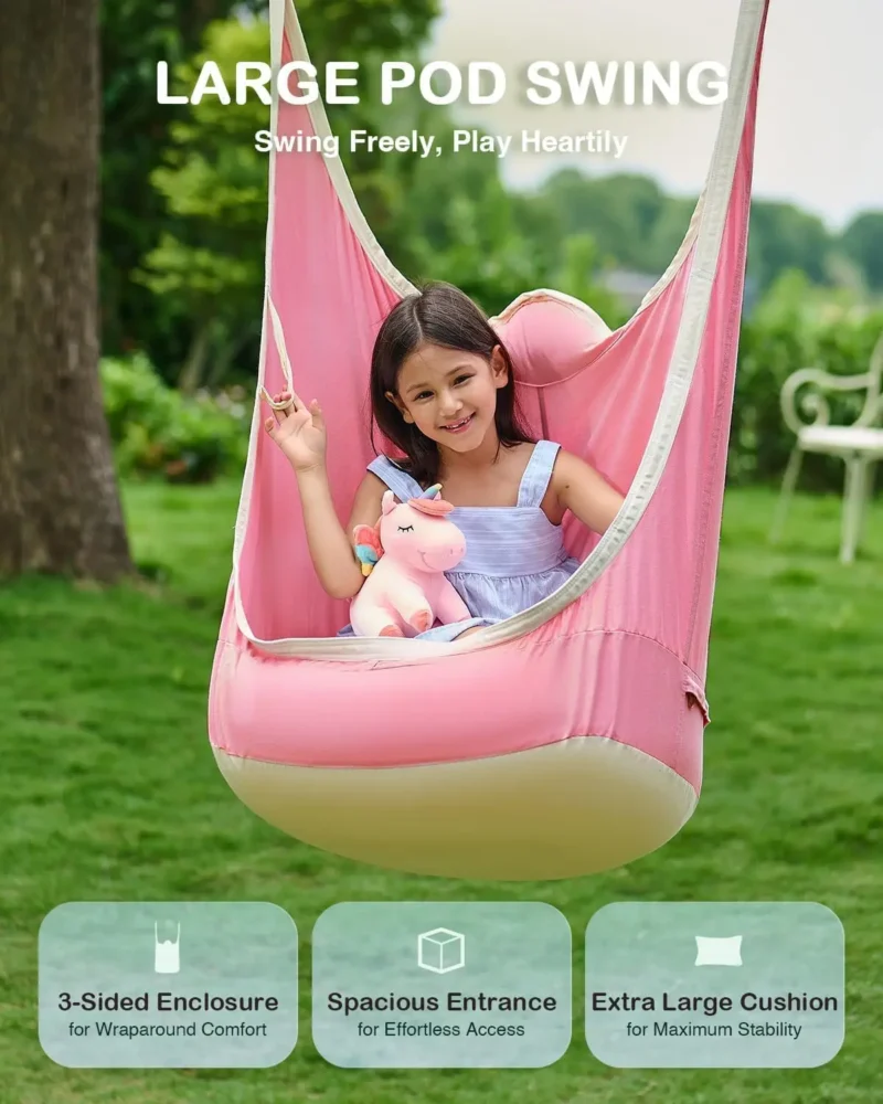 Kids Hanging Pod Swing Chair with Inflatable Cushion - 200 lbs Capacity for Indoor & Outdoor - Image 2
