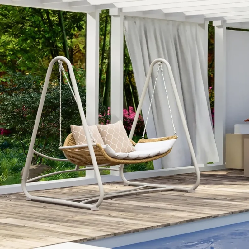2-Seat Rattan Porch Swing with Thickened Cushions - 750 lbs Capacity for Patio & Garden