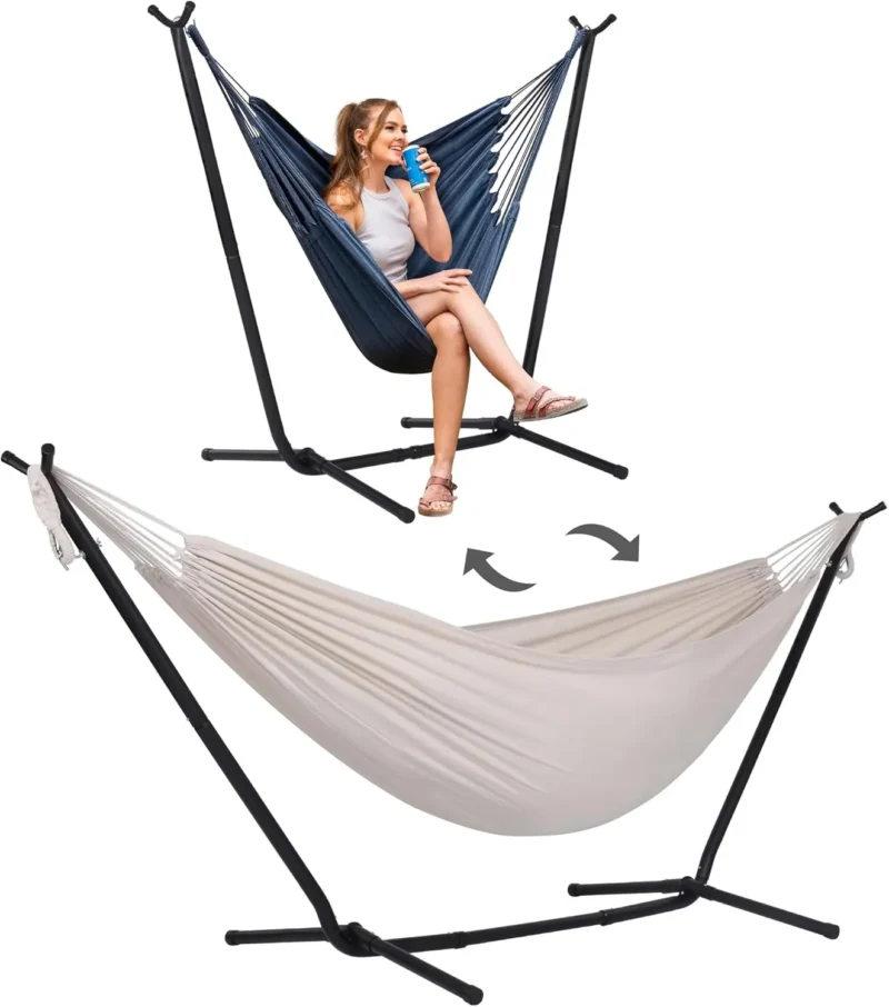 Double Convertible Hammock with Steel Stand - 475 lbs Capacity for Backyard & Camping - Image 7