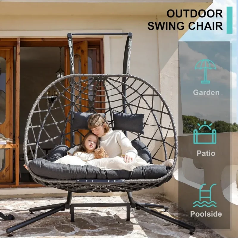 Double Egg Swing Chair with Stand - 450 lbs Capacity for Indoor & Outdoor Relaxation - Image 3