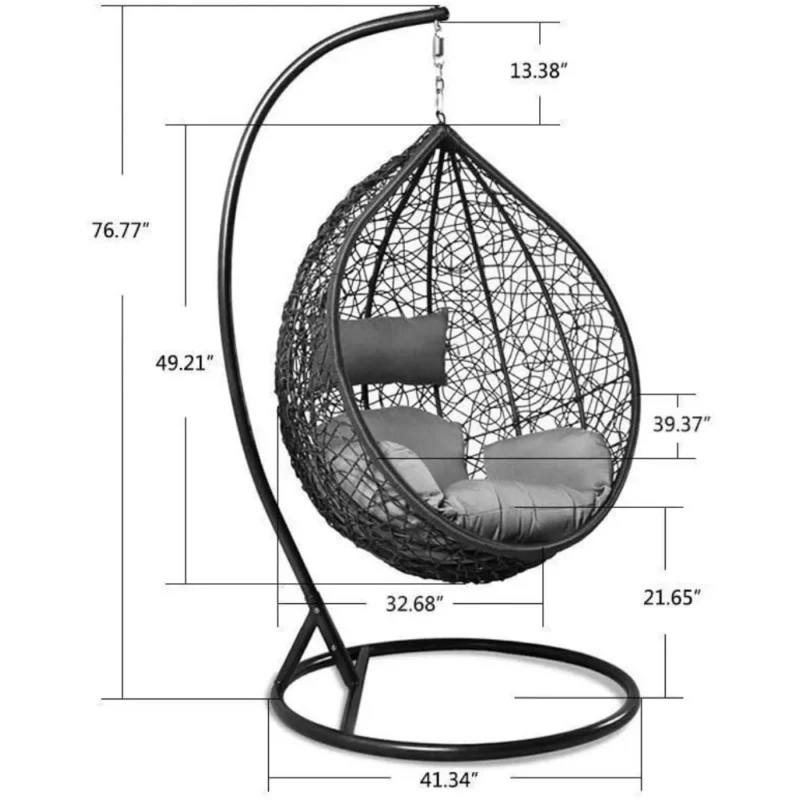 Hanging Egg Chair with Brown Cushion and Stand - 350 lbs Capacity for Patio & Garden - Image 5