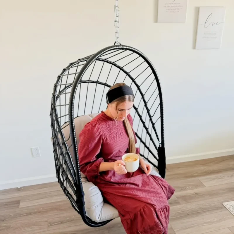 Wicker Hanging Egg Chair with Cushions - 350 lbs Capacity for Indoor & Outdoor Use - Image 3