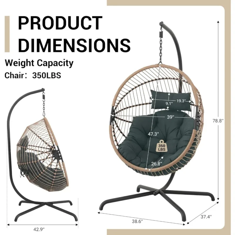 Hanging Egg Chair with Steel Frame Stand - 350 lbs Capacity for Patio & Garden - Image 3