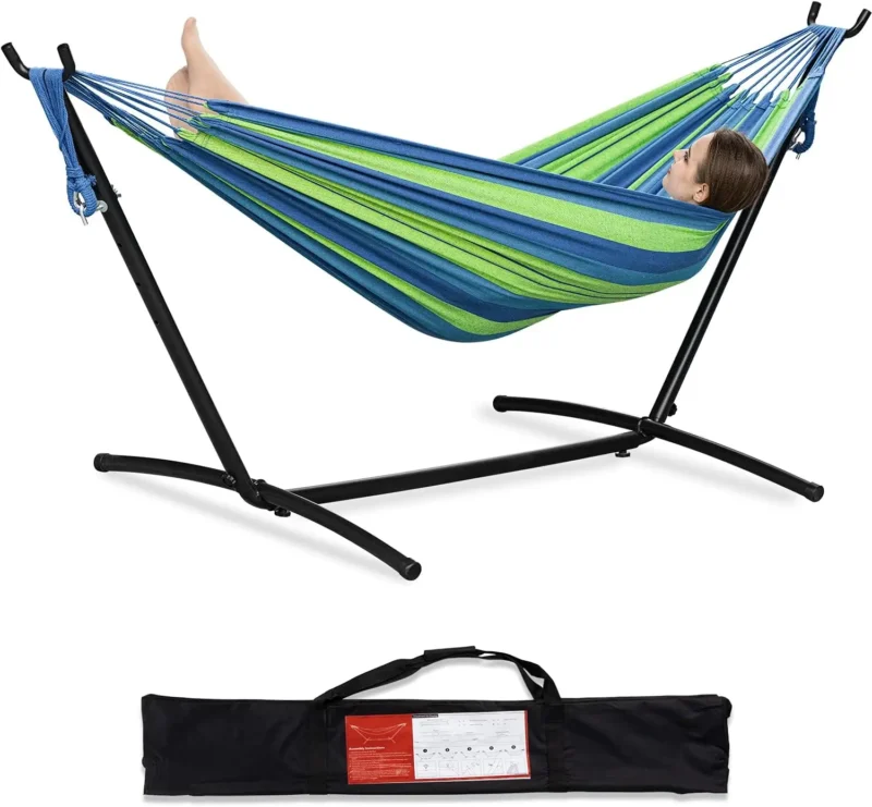 Double Fabric Hammock with Steel Stand - 450 lbs Capacity for Backyard & Patio - Image 9