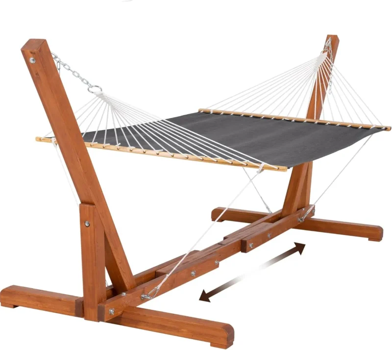 Double Wood & Textilene Hammock with Steel Stand - 475 lbs Capacity for Backyard & Patio - Image 9