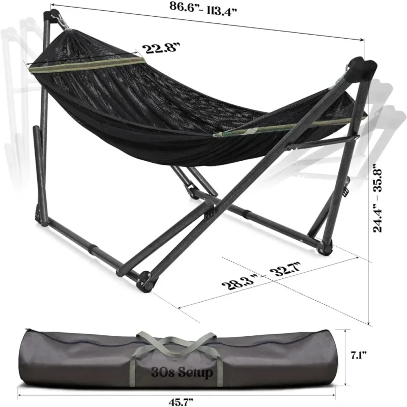 Foldable Steel Hammock with Stand - 550 lbs Capacity for Backyard & Camping - Image 2
