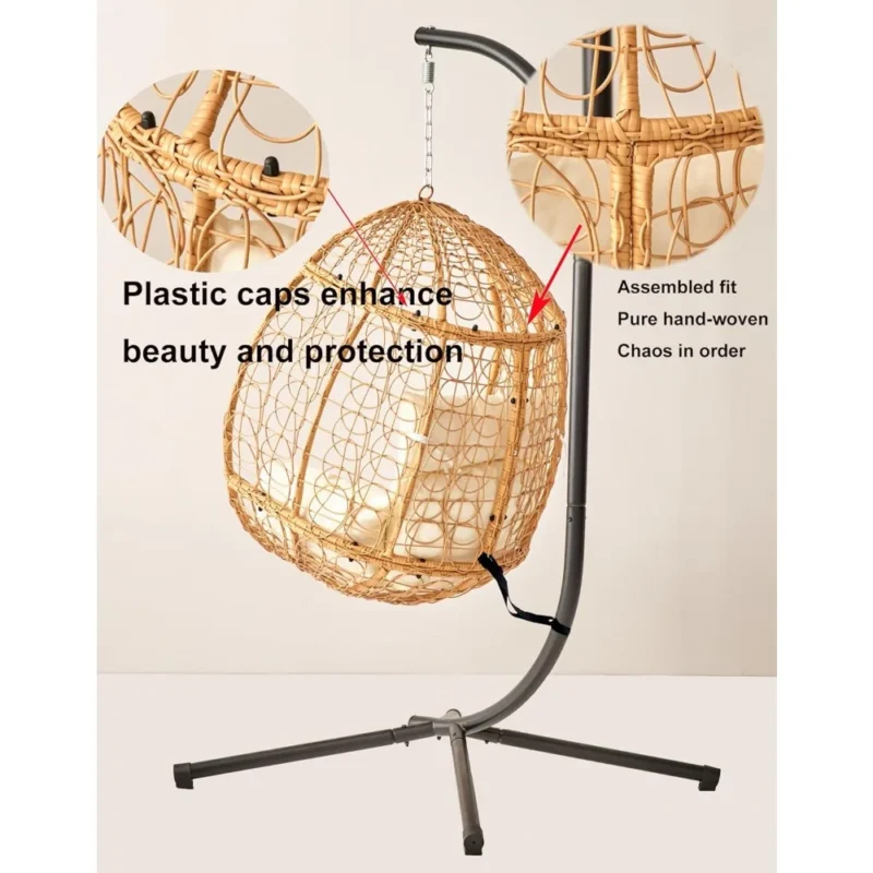 Wicker Rattan Hanging Egg Chair with Stand - 350 lbs Capacity for Indoor & Outdoor - Image 6