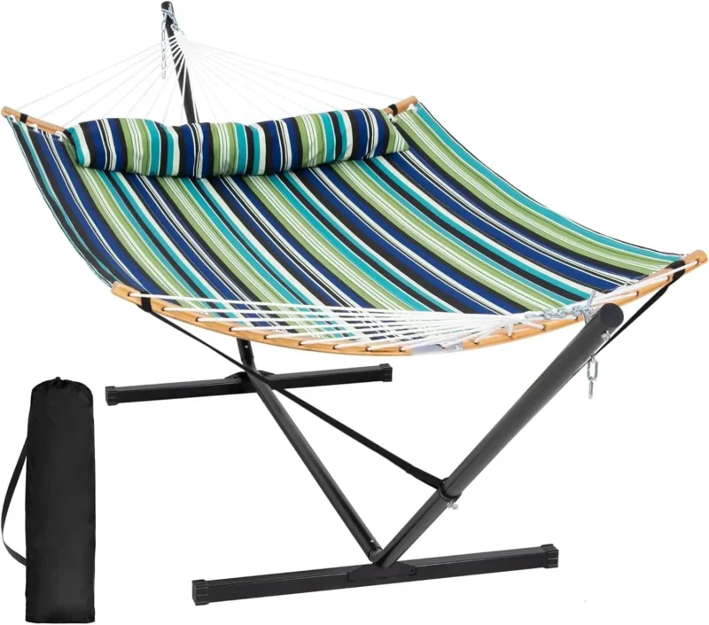 Double Fabric Hammock with Curved Spreader Bar - 450 lbs Capacity for Backyard & Patio - Image 9