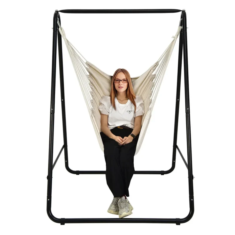 Hanging Padded Swing Chair with Heavy Duty Steel Stand - 350 lbs Capacity for Indoor & Outdoor