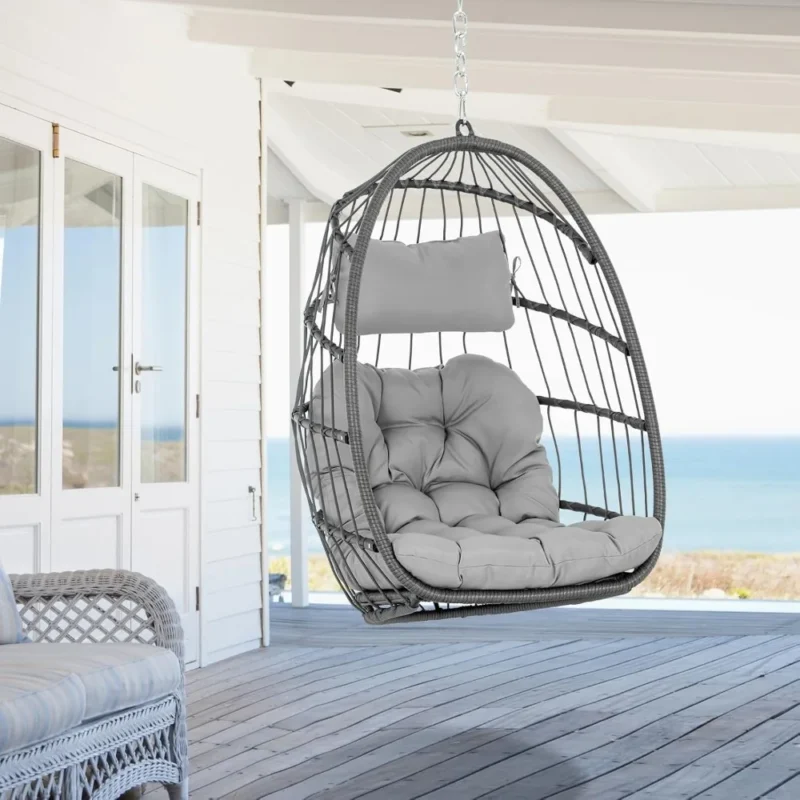 Foldable Egg Chair Hammock with Hanging Chain - 300 lbs Capacity for Indoor & Outdoor Use
