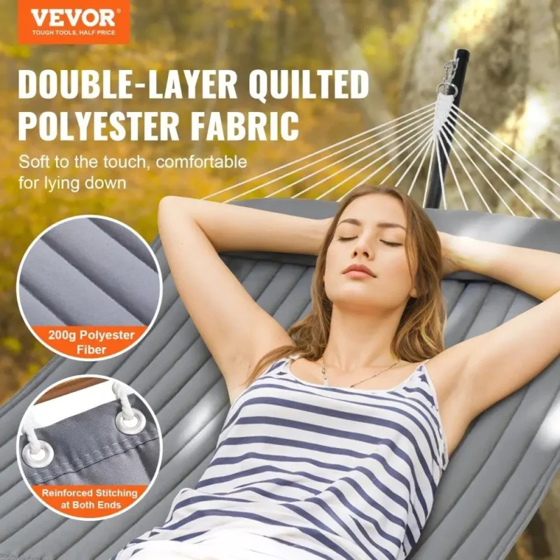 Double Fabric Hammock with Steel Stand - 480 lbs Capacity for Yard & Patio - Image 6