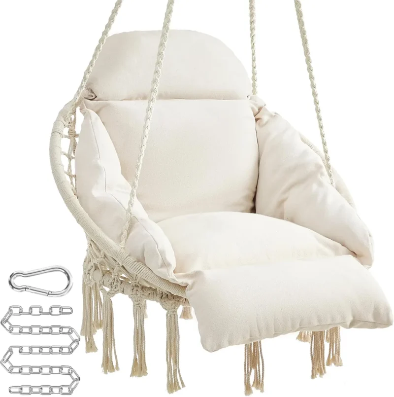 Boho Hanging Chair with Thick Cushion - 330 lbs Capacity for Bedroom & Patio - Image 9